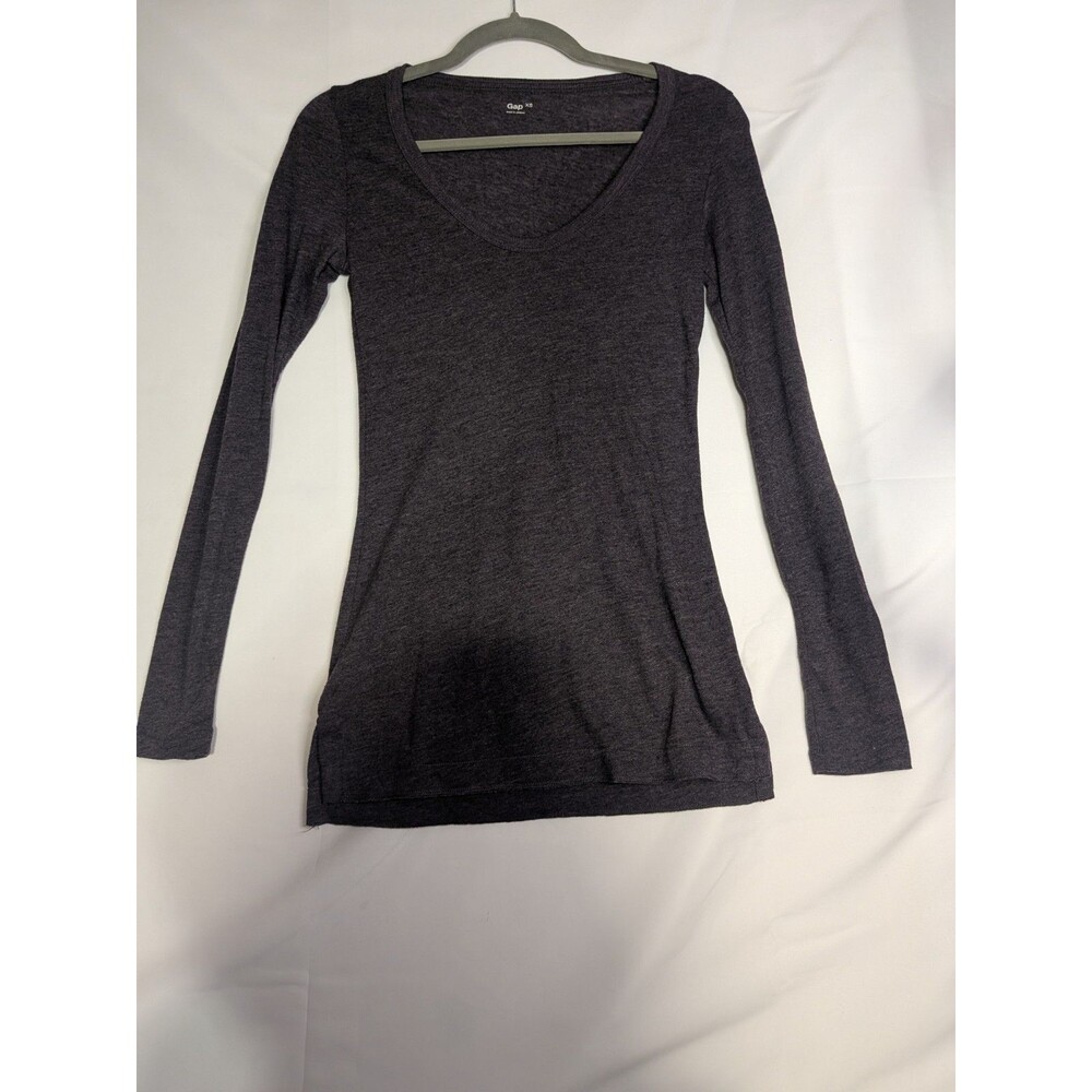 Gap Women’s Gray Solid Knit Fitted Scoop Neck Long Sleeve T-Shirt XS